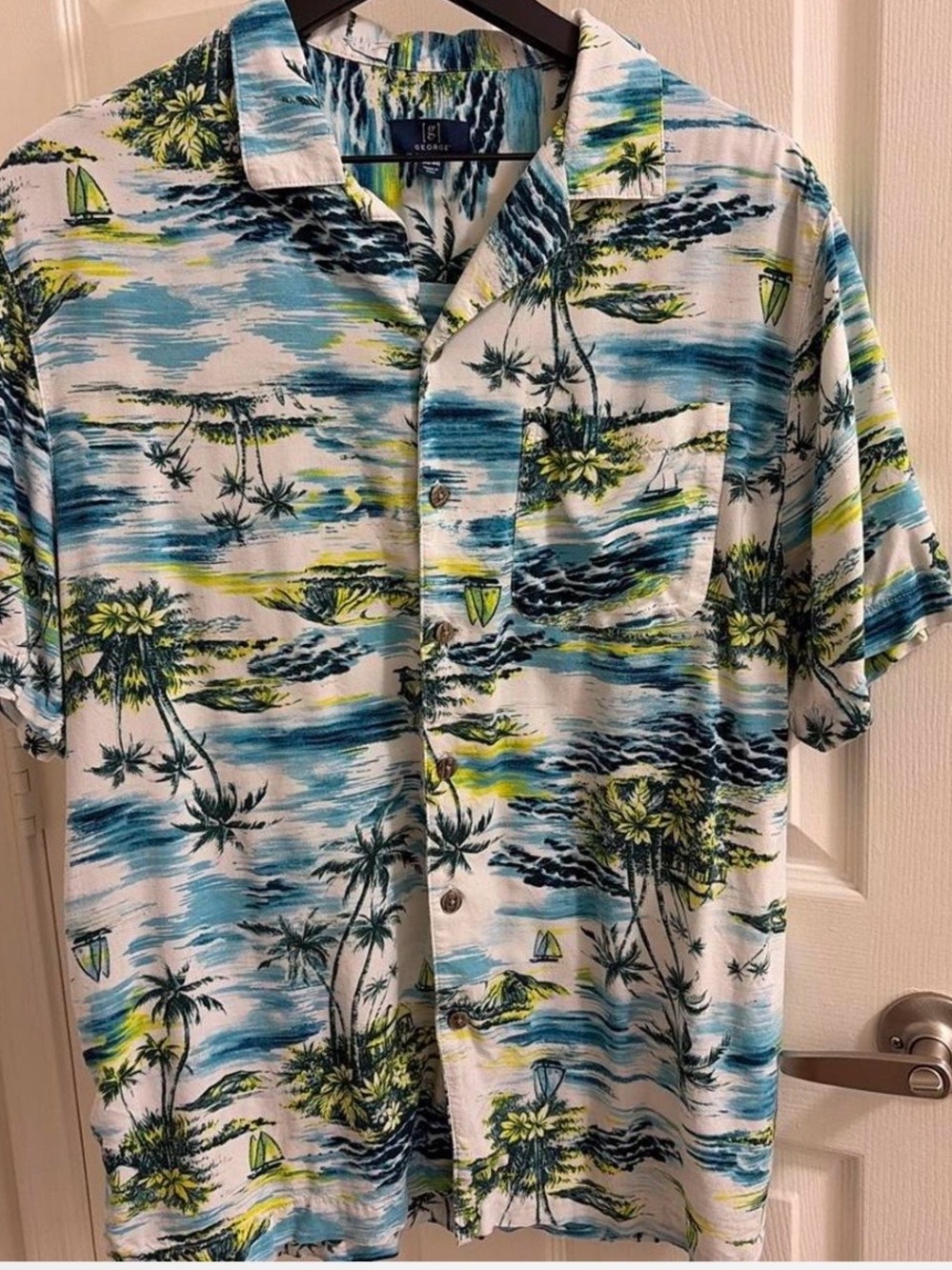 George Blue and Green Tropical Camp Shirt